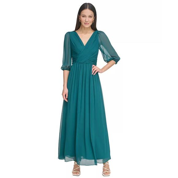 Dkny Dresses & Skirts - NEW DKNY Chiffon Balloon-Sleeve Maxi Dress Green flowy bridesmaid cocktail